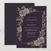 Invitation Mariage Antique Argent Vigne de Prune (Devant / Derrière)