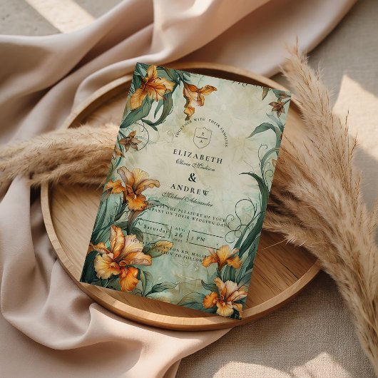 Invitation Mariage Antique aux Lys Botaniques