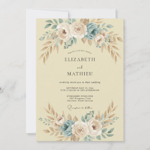 Invitation Mariage Antique Champagne Acier Pivoine