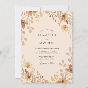 Invitation Mariage Antique Champagne aux Feuilles