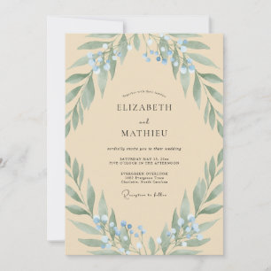 Invitation Mariage Antique Champagne Feuille d'Olivier
