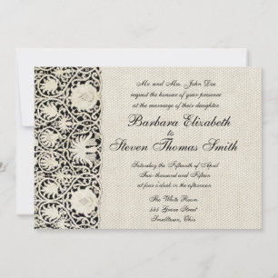 Invitation Mariage Antique Dentelle Lin Blanc Classique Joli