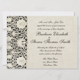 Invitation Mariage Antique Dentelle Lin Blanc Classique Joli