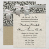 Invitation Mariage Antique Dentelle Lin Blanc Classique Joli (Devant / Derrière)