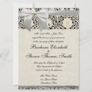 Invitation Mariage Antique Dentelle Lin Blanc Classique Joli