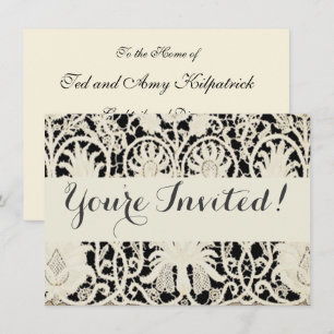 Invitation Mariage Antique Dentelle Lin Blanc Classique Joli