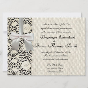 Invitation Mariage Antique Dentelle Lin Blanc Classique Joli