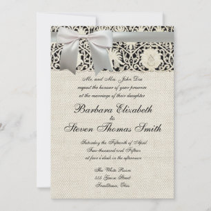 Invitation Mariage Antique Dentelle Lin Blanc Classique Joli