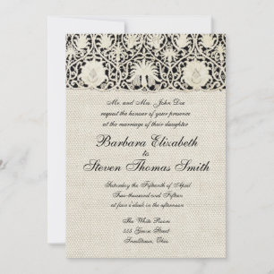 Invitation Mariage Antique Dentelle Lin Blanc Classique Joli