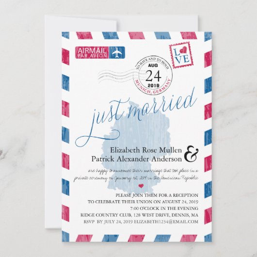 Invitation Mariage Antique par Avion Juste Mariés Carton de R (Devant)