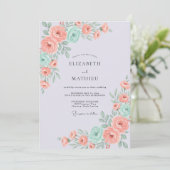 Invitation Mariage Antique Rose Menthe Corail (Debout devant)