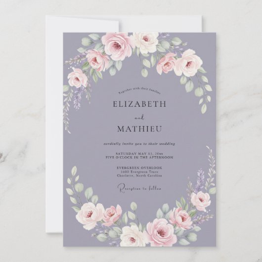 Invitation Mariage Antique Rose Poussiéreuse (Devant)