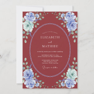 Invitation Mariage Antique Rose Rouge Grenat Periwinkle