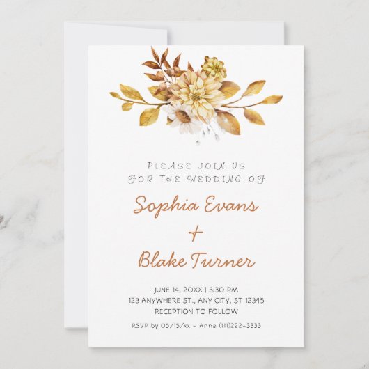 Invitation Mariage Antique Rustique Fleurs Blanches Douces (Devant)