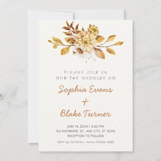Invitation Mariage Antique Rustique Fleurs Douces Blanc Crème (Devant)
