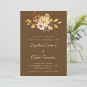 Invitation Mariage Antique Rustique Fleurs Douces Brun Foncé (Debout devant)