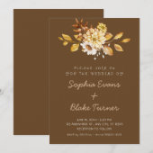 Invitation Mariage Antique Rustique Fleurs Douces Brun Foncé (Devant / Derrière)