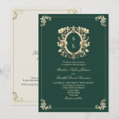Invitation Mariage Antique Vert Émeraude (Devant / Derrière)