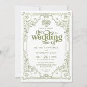 Invitation mariage antique vintage Olive Green (Devant)