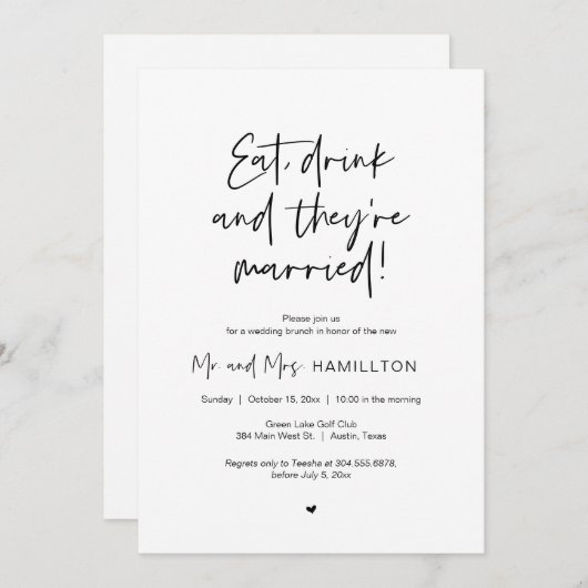 Invitation Mariage après Brunch, Mangez, buvez et marié Invit (Devant / Derrière)