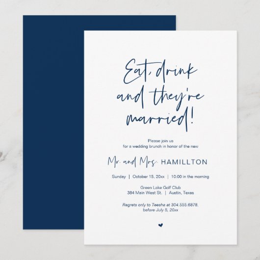 Invitation Mariage après Brunch, Mangez, buvez et marié Invit (Devant / Derrière)