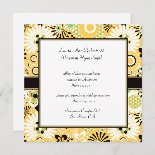 Invitation Mariage après Fleurs Jaune Vert Marron Rétro (Devant / Derrière)