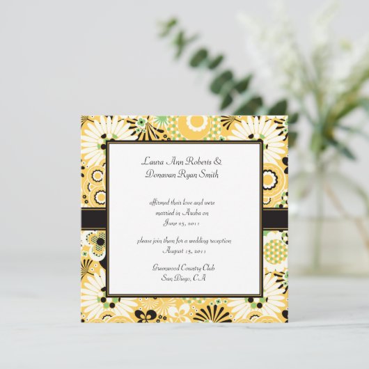 Invitation Mariage après Fleurs Jaune Vert Marron Rétro (Debout devant)