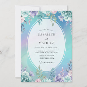 Invitation Mariage Aqua Améthyste Pivoine