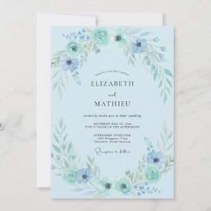 Invitation Mariage Aqua Azur Feuillage Eucalyptus