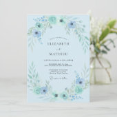 Invitation Mariage Aqua Azur Feuillage Eucalyptus (Debout devant)