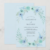 Invitation Mariage Aqua Azur Feuillage Eucalyptus (Devant / Derrière)