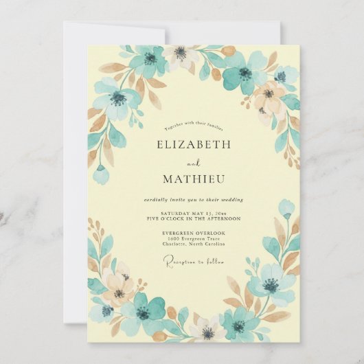 Invitation Mariage Aqua Beurre Feuillage Sage (Devant)