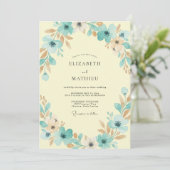 Invitation Mariage Aqua Beurre Feuillage Sage (Debout devant)