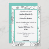 Invitation Mariage AQUA BLANC EN ARGENT BOTANIQUE ÉLÉGANT (Devant / Derrière)