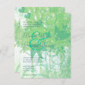 Invitation Mariage Aqua Blue & Lime Birds & Swirls (Devant / Derrière)