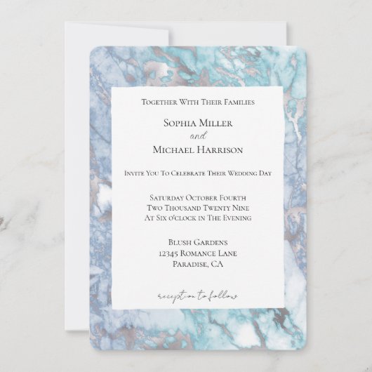 Invitation Mariage Aqua Blue Silver (Devant)