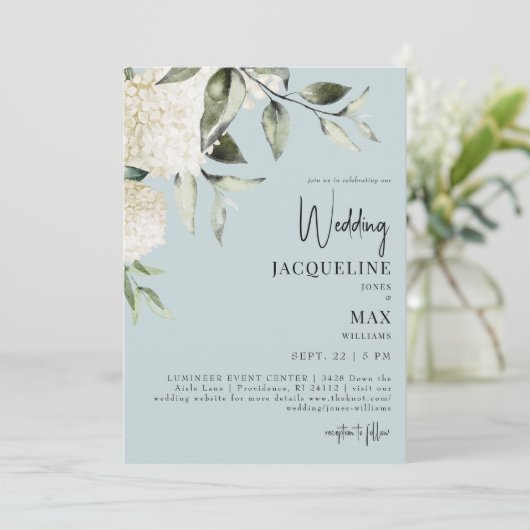Invitation Mariage Aqua Blue White Hydrangeas (Debout devant)