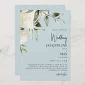 Invitation Mariage Aqua Blue White Hydrangeas (Devant / Derrière)