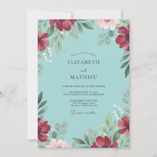 Invitation Mariage Aqua Bourgogne Coquelicot