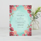 Invitation Mariage Aqua Bourguignon Fleur (Debout devant)