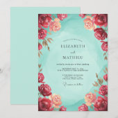 Invitation Mariage Aqua Bourguignon Fleur (Devant / Derrière)