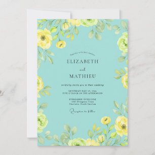 Invitation Mariage Aqua Citron Renoncule Eucalyptus
