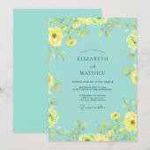 Invitation Mariage Aqua Citron Renoncule Eucalyptus (Devant / Derrière)