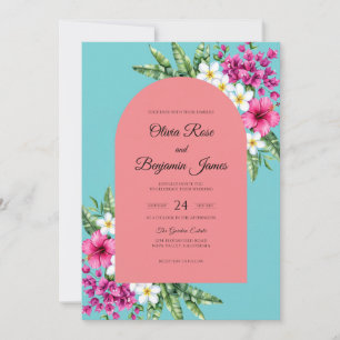 Invitation Mariage Aqua Corail Tropical Poussiéreux Eucalyptu