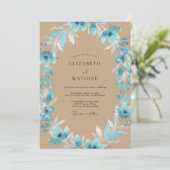 Invitation Mariage Aqua Feuillage Beige (Debout devant)