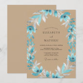 Invitation Mariage Aqua Feuillage Beige (Devant / Derrière)
