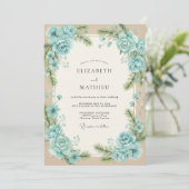 Invitation Mariage Aqua Feuillage Beige Eucalyptus (Debout devant)