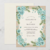 Invitation Mariage Aqua Feuillage Beige Eucalyptus (Devant / Derrière)