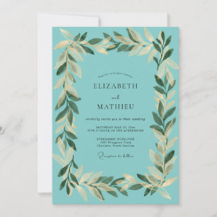 Invitation Mariage Aqua Feuille d'Or