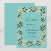 Invitation Mariage Aqua Feuille d'Or (Devant / Derrière)